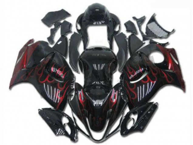 Glänzendes Schwarz Rot Flamme 2008-2020 Suzuki GSXR 1300 Hayabusa Motorrad Verkleidung