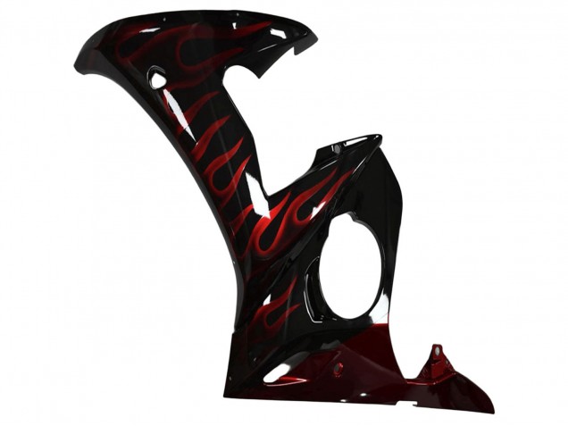 Glänzendes Schwarz Rot Flamme 2003-2004 Yamaha YZF R6 Motorrad Verkleidung