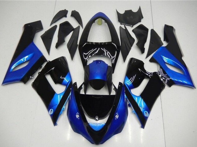 Blau Glänzendes Schwarz 2005-2006 Kawasaki ZX6R Motorrad Verkleidung Kit