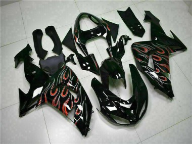 Glänzendes Schwarz Rot Flamme 2006-2007 Kawasaki ZX10R Motorrad Verkleidung Kit