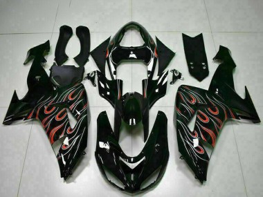 Glänzendes Schwarz Rot Flamme 2006-2007 Kawasaki ZX10R Motorrad Verkleidung Kit