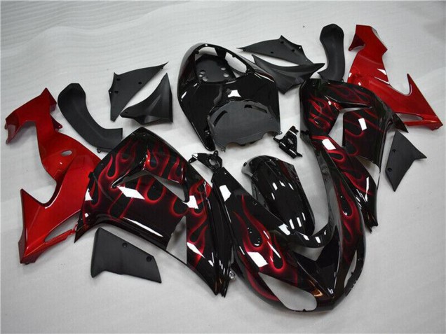 Glänzendes Schwarz Rot Flamme 2006-2007 Kawasaki ZX10R Motorrad Verkleidung