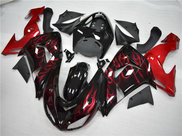 Glänzendes Schwarz Rot Flamme 2006-2007 Kawasaki ZX10R Motorrad Verkleidung