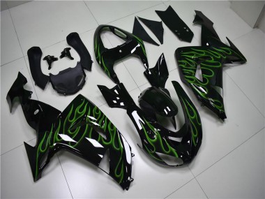 Glänzendes Schwarz Grün Flamme 2006-2007 Kawasaki ZX10R Motorrad Verkleidung