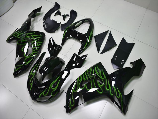 Glänzendes Schwarz Grün Flamme 2006-2007 Kawasaki ZX10R Motorrad Verkleidung