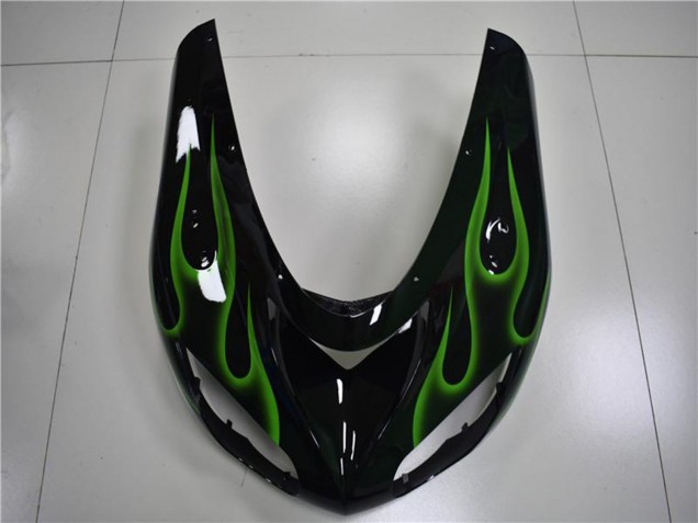 Glänzendes Schwarz Grün Flamme 2006-2007 Kawasaki ZX10R Motorrad Verkleidung