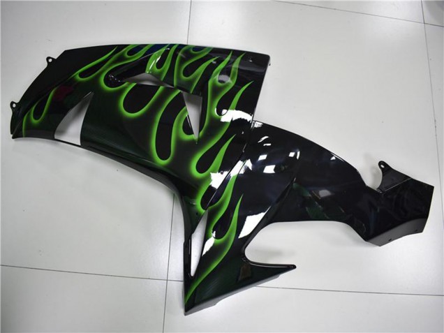 Glänzendes Schwarz Grün Flamme 2006-2007 Kawasaki ZX10R Motorrad Verkleidung