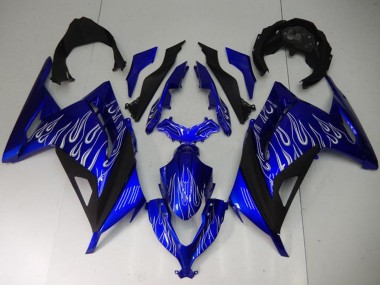 Blau Schwarz Weiß Flamme 2013-2024 Kawasaki Ninja 300 EX300R Motorrad Verkleidung