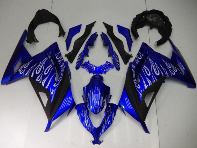 Blau Schwarz Weiß Flamme 2013-2024 Kawasaki Ninja 300 EX300R Motorrad Verkleidung