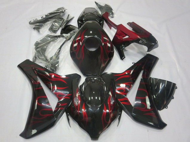 Honda CBR1000RR Motorrad Verkleidung 2008-2011 - Glanzendes Schwarz Rot Flamme