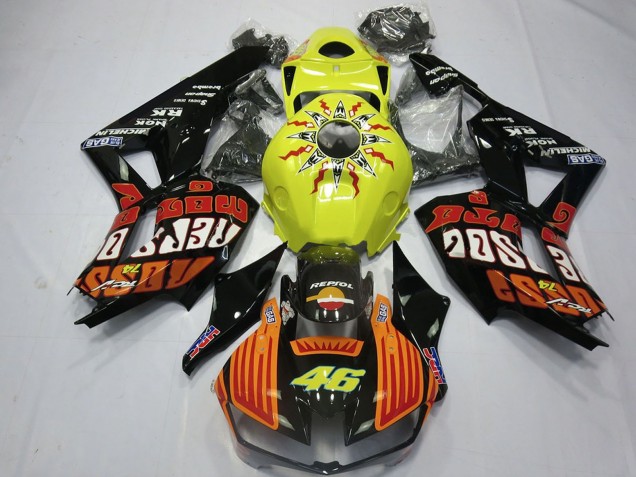Honda CBR600RR Motorrad Verkleidung 2013-2023 - Gelb Orange Glanzendes Schwarz Rossi 46