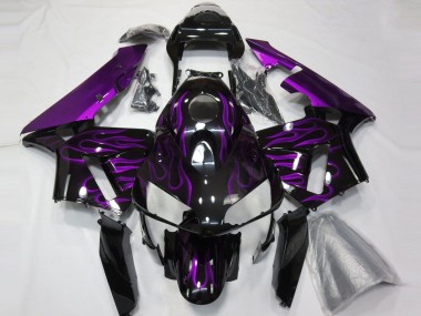 Honda CBR600RR Motorrad Verkleidung 2003-2004 - Glanzendes Schwarz Lila Flamme
