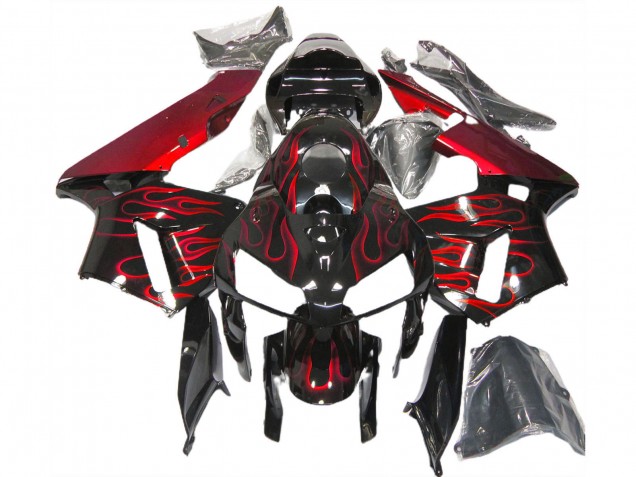Honda CBR600RR Motorrad Verkleidung 2005-2006 - Glanzendes Schwarz Rot Flamme