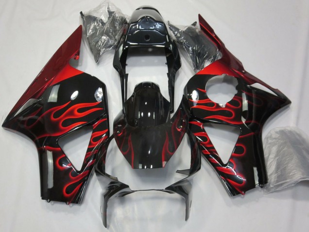 Honda CBR954RR Motorrad Verkleidung 2002-2003 - Glanzendes Schwarz Rot Flamme
