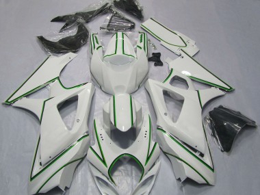 Suzuki GSXR 1000 Motorrad Verkleidung 2007-2008 - Glanzendes Weiss Grun PinStreifen