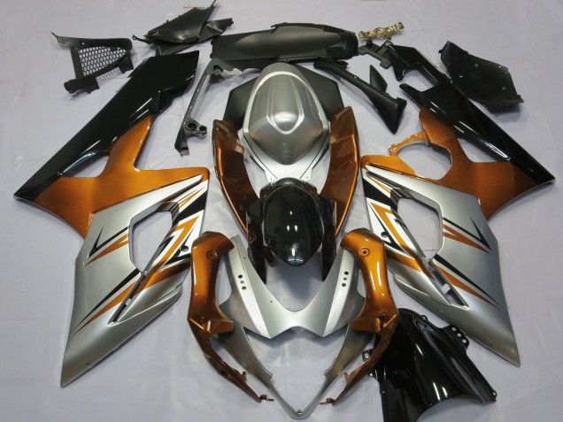 Suzuki GSXR 1000 Motorrad Verkleidung 2005-2006 - Orange Silber Glanzendes Schwarz
