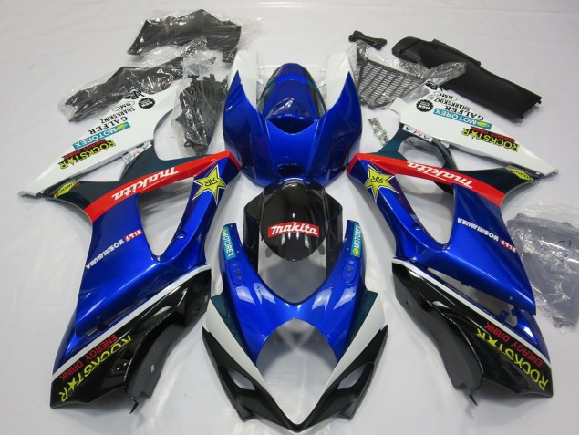 Suzuki GSXR 1000 Motorrad Verkleidung 2007-2008 - Weiss Blau Rot Schwarz RockStar