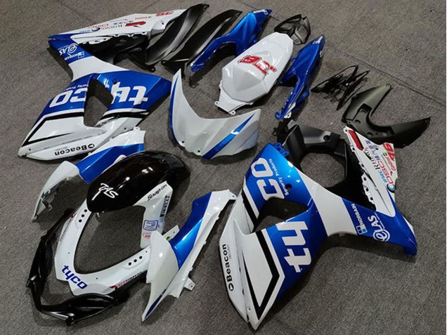 Suzuki GSXR 1000 Motorrad Verkleidung 2009-2016 - Weiss Blau Schwarz Tyco