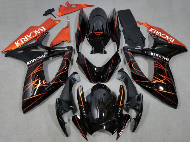 Suzuki GSXR 600 / GSXR 750 Motorrad Verkleidung 2006-2007 - Glanzendes Schwarz Orange Bacardi
