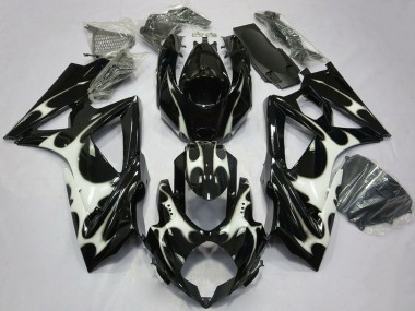 Suzuki GSXR 600 / GSXR 750 Motorrad Verkleidung 2008-2010 - Glanzendes Schwarz Weiss