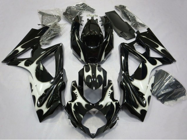 Suzuki GSXR 600 / GSXR 750 Motorrad Verkleidung 2008-2010 - Glanzendes Schwarz Weiss