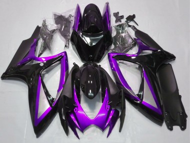 Suzuki GSXR 600 / GSXR 750 Motorrad Verkleidung 2006-2007 - Lila Glanzendes Schwarz Matt Schwarz