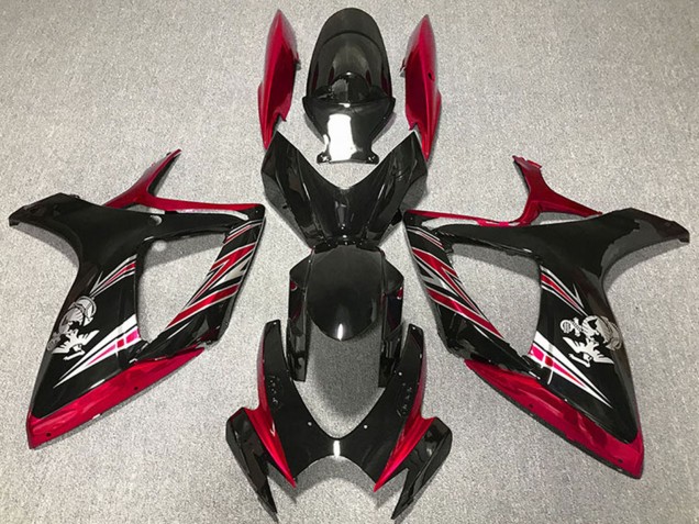Suzuki GSXR 600 / GSXR 750 Motorrad Verkleidung 2006-2007 - Rot Glanzendes Schwarz
