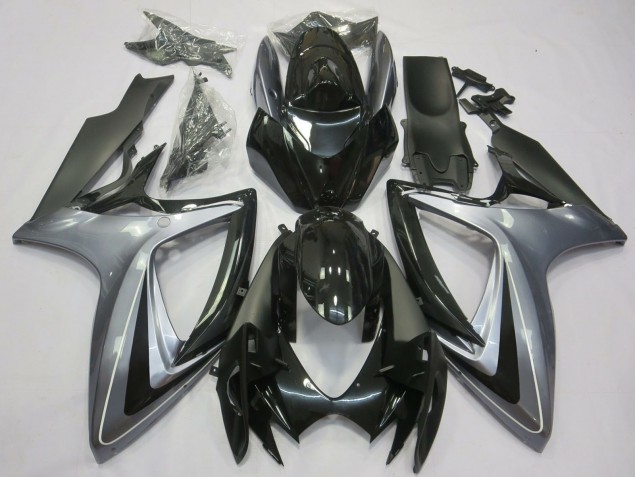 Suzuki GSXR 600 / GSXR 750 Motorrad Verkleidung 2006-2007 - Silber Glanzendes Schwarz Matt Schwarz