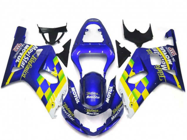 Suzuki GSXR 600 / GSXR 750 Motorrad Verkleidung 2001-2003 - Blau Gelb Grun Weiss MoviStar