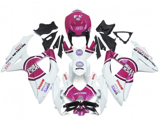 Suzuki GSXR 600 / GSXR 750 Motorrad Verkleidung 2008-2010 - Weiss Rosa Motul Lucky Strike 34