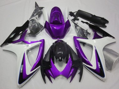 Suzuki GSXR 600 / GSXR 750 Motorrad Verkleidung 2006-2007 - Lila Weiss Glanzendes Schwarz