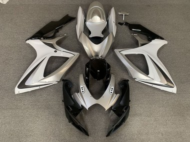 Suzuki GSXR 600 / GSXR 750 Motorrad Verkleidung 2006-2007 - Silber Weiss Glanzendes Schwarz OEM Stil