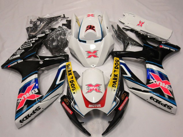 Suzuki GSXR 600 / GSXR 750 Motorrad Verkleidung 2006-2007 - Weiss Rot Blau Gelb Dunkel Dog X 76 BRUX