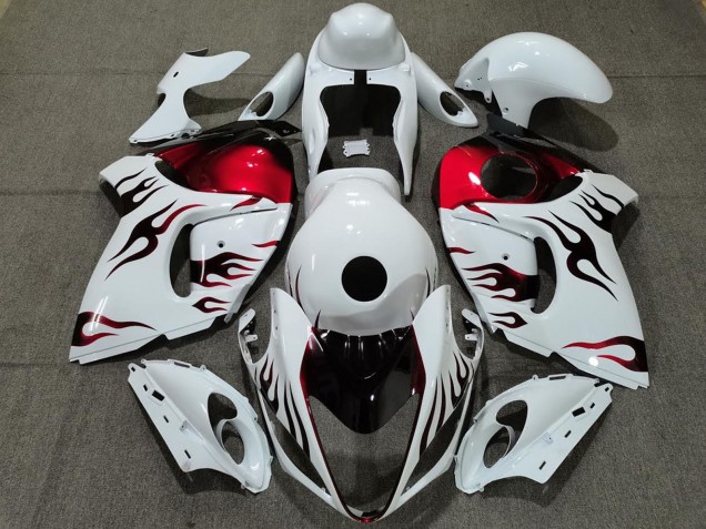 Suzuki GSXR 1300 Motorrad Verkleidung 2008-2020 - Glanzendes Weiss Rot Flamme