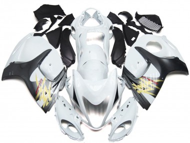 Suzuki GSXR 1300 Motorrad Verkleidung 2008-2020 - Glanzendes Weiss mit Silber Stil