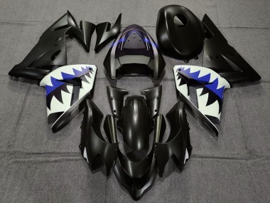 Kawasaki ZX10R Motorrad Verkleidung 2004-2005 - Matt Schwarz und Dunkel Blau Hai
