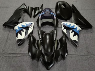 Kawasaki ZX10R Motorrad Verkleidung 2004-2005 - Matt Schwarz und Hellblau Hai