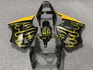 Kawasaki ZX6R Motorrad Verkleidung 2000-2002 - Glanzendes Schwarz Gelb Flamme