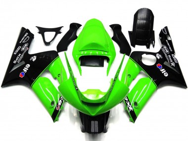 Kawasaki ZX6R Motorrad Verkleidung 2003-2004 - Grun Glanzendes Schwarz Elf Silkolene