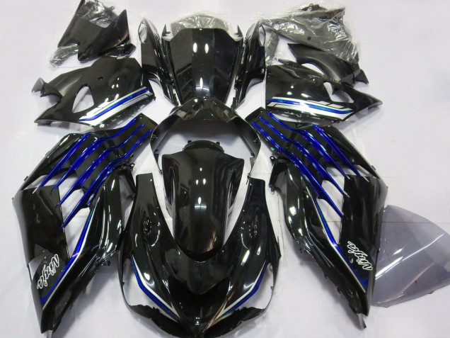 Kawasaki ZX14R ZZR1400 Motorrad Verkleidung 2012-2024 - Glanzendes Schwarz Blau