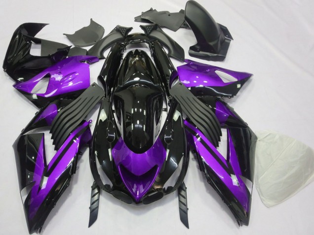 Kawasaki ZX14R Motorrad Verkleidung 2006-2011 - Lila Glanzendes Schwarz
