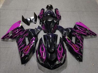 Kawasaki ZX14R Motorrad Verkleidung 2006-2011 - Glanzendes Schwarz Lila Flamme