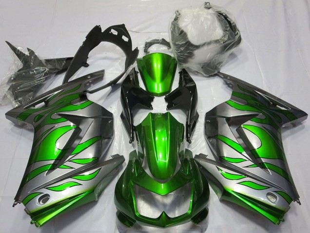 Kawasaki Ninja 250 Motorrad Verkleidung 2008-2012 - Silber Grun Flamme