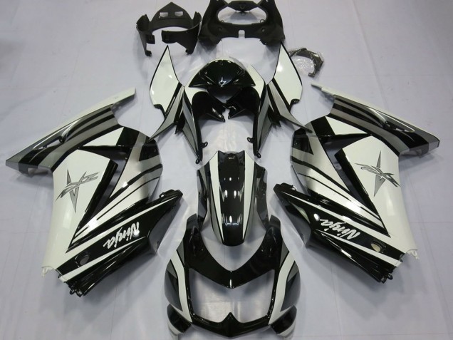 Kawasaki Ninja 250 Motorrad Verkleidung 2008-2012 - Weiss Silber Stern Glanzendes Schwarz