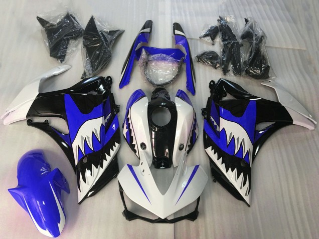 Yamaha R3 Motorrad Verkleidung 2015-2018 - Weiss Blau Glanzendes Schwarz Hai