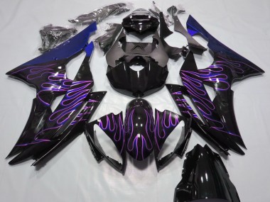 Yamaha R6 Motorrad Verkleidung 2008-2016 - Blau Glanzendes Schwarz Lila Flamme