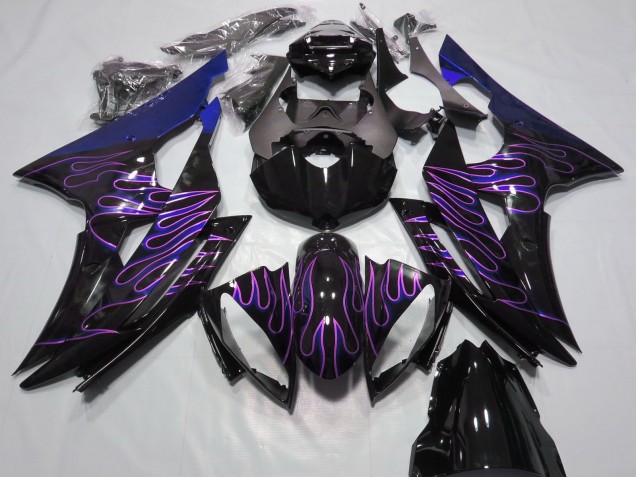 Yamaha R6 Motorrad Verkleidung 2008-2016 - Blau Glanzendes Schwarz Lila Flamme