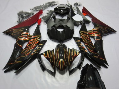 Yamaha R6 Motorrad Verkleidung 2008-2016 - Rot Glanzendes Schwarz Gold Flamme