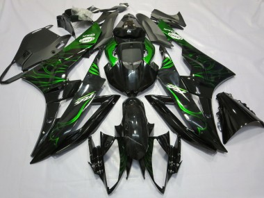 Yamaha R6 Motorrad Verkleidung 2006-2007 - Glanzendes Schwarz Grun Flamme