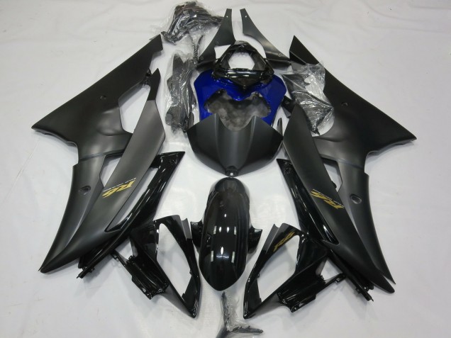 Yamaha R6 Motorrad Verkleidung 2008-2016 - Glanzendes Schwarz Matt Schwarz Blau Gold Aufkleber